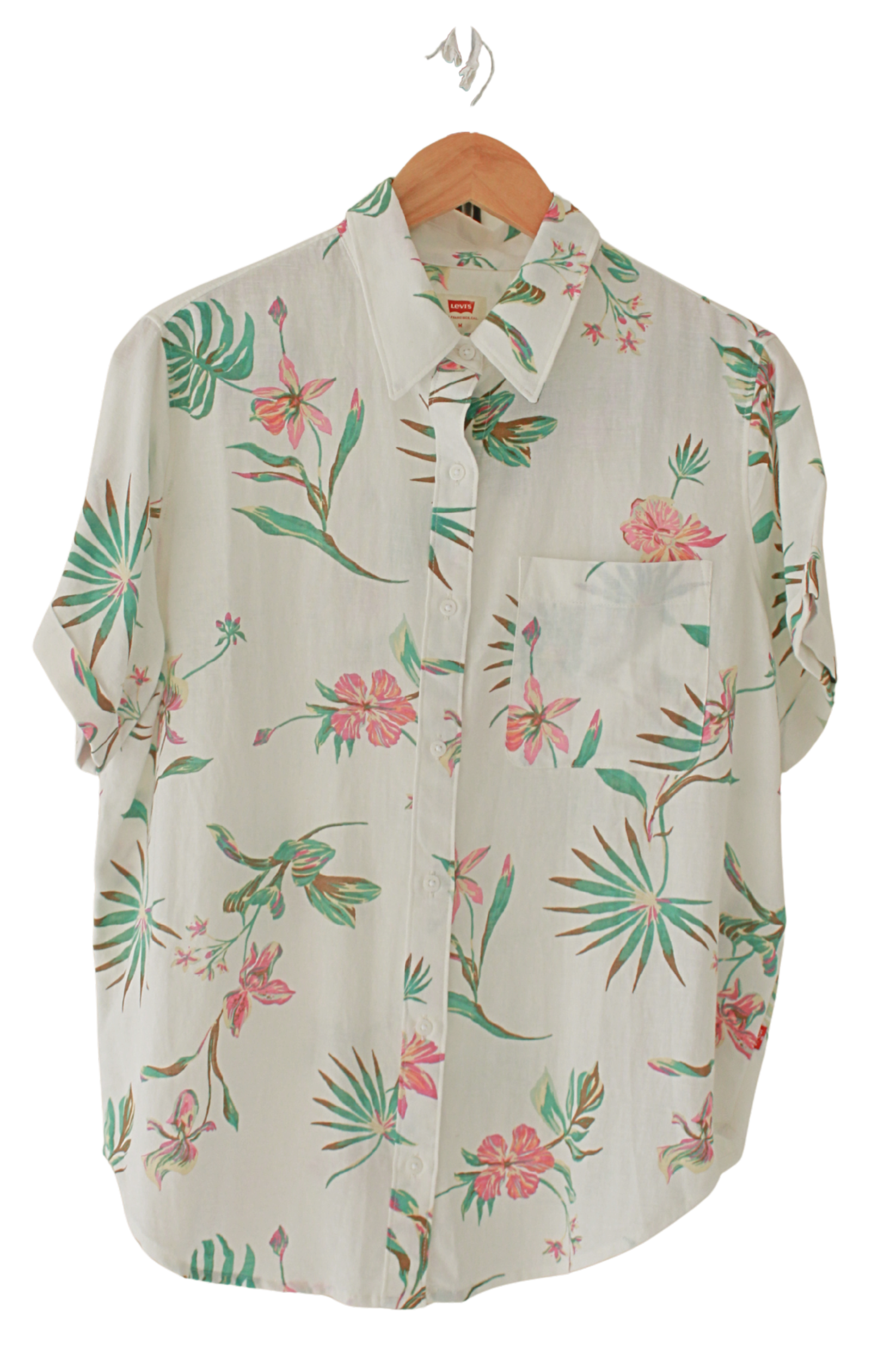 Camisa Levis  Botones  Flores Blanca