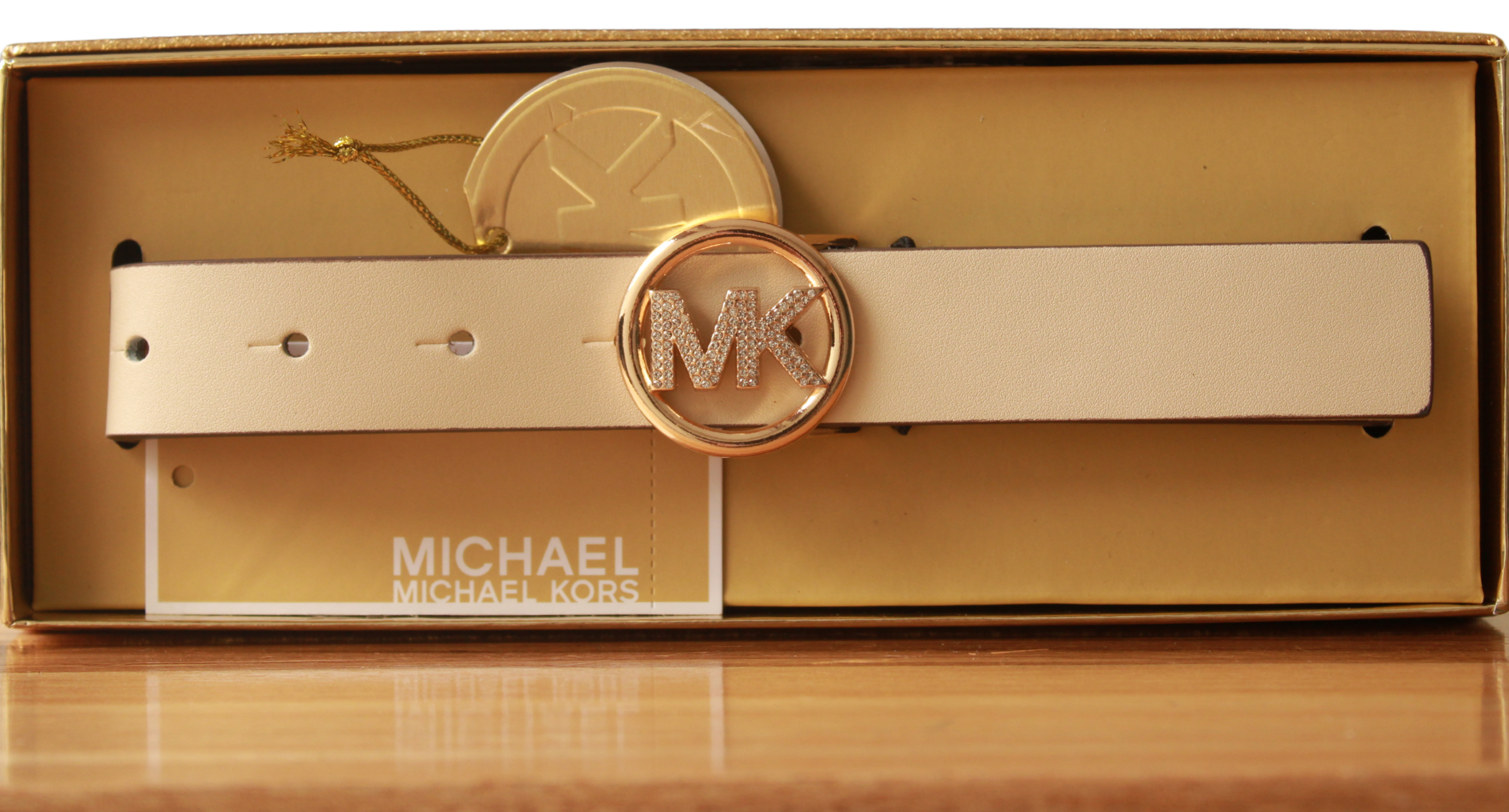 Michael Kors Cinturón con iniciales., L, Crema